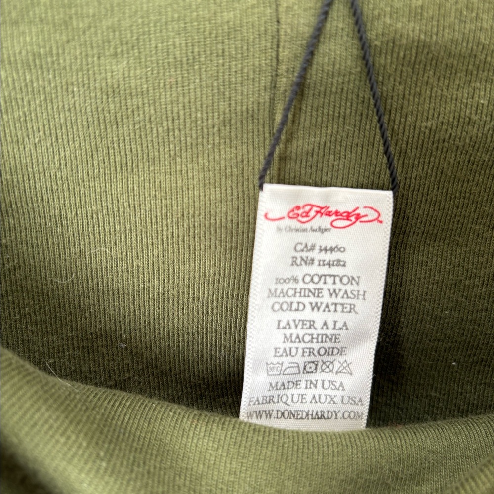 Ed Hardy Olive Green Graphic Capri Sweatpants with Tattoo Print - Picture 8 of 10